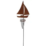 Bornhöft Edelrost Gartenstecker Schiff mit Glas-Regenmesser, Metall, 110 cm, Wetterfest, Garten-Deko für Beet, Terrasse & Balkon