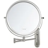 VORREMIRR Wandmontierter Make-up-Spiegel - 8,5 Zoll doppelseitiger Make-up-Spiegel mit erweitertem Arm, 1X / 15X Vergrößerungsspiegel für Make-up oder Rasieren - Chrome, Keine Lichter