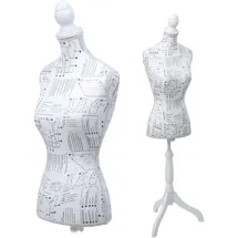 MCW Schneiderpuppe T221, Schaufensterpuppe Torso weiblich, Schaumstoff weiß mit Skizzen