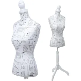 MCW Schneiderpuppe T221, Schaufensterpuppe Torso weiblich, Schaumstoff weiß mit Skizzen