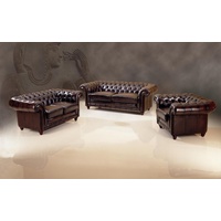 Salottini Chesterfield-Sofa Chesterfield Glasgow Sofagarnitur Leder 3/2/1 VERKÜRZTE LIEFERZEIT, 3 Teile, Taschenfederkern braun