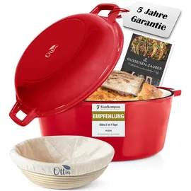 Ottia Gusseisen Topf brot backen [inkl. Gärkorb] - Emaille Topf 26cm - Dutch Oven, Brotbackform, Brotbacktopf, Schmortopf Bräter mit Deckel, Bratentopf - auch für Induktion | Händler aus Hamburg