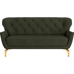 3-Sitzer SIT & MORE "Orient 3", grün (dunkelgrün), B:183cm H:89cm T:88cm, 100% Polyester, Sofas, inkl. 2 Zierkissen mit Strass-Stein, goldfarbene Metallfüße