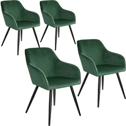 TECTAKE Esszimmerstuhl Marilyn Samtoptik, schwarze Stuhlbeine  4er Setdunkelgrün/schwarz