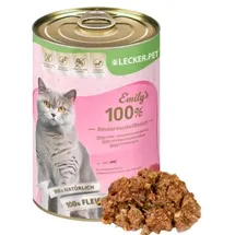 Lyra Pet 12 x 400 g Lecker.Pet® Emily's 100 % Rindermuskelfleisch Katzenfutter Nassfutter