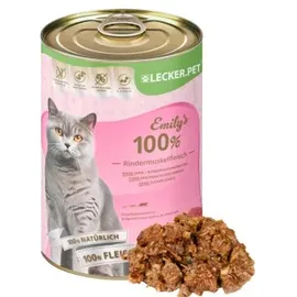 Lyra Pet 12 x 400 g Lecker.Pet® Emily's 100 % Rindermuskelfleisch Katzenfutter Nassfutter