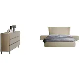 JVmoebel Schlafzimmer-Set, Luxus Schlafzimmer Set 4tlg. Bett + 2x Nachttisch +Kommode beige