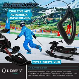 Kesser KESSER® Lenkschlitten mit 2 Fußbremsen Automatisches Zugseil Federung Kufenlenkung Bob Kinderschlitten Rodel Schlitten Skiboblenkschlitten