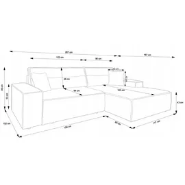 Selsey Farese - Ecksofa mit Schlaffunktion, Cordbezug, schwarz ¦ Maße (cm): B: 267 H: 85