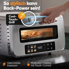 Proficook ProfiCook® Pizzaofen elektrisch | 400°C | echter Pizzastein | inkl. Pizzaheber | variable Zeit und Temperatureinstellung | Pizza Ofen Elektro | für Pizza in unter 5 min. | Pizzamaker | PC PO 1323