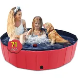 Faltbarer Hundepool 180x36cm Rot Kinderpool Haustier Badewanne Garten Rutschfest