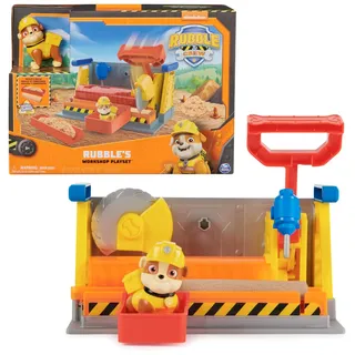 Rubble & Crew - Werkstatt Spielset mit 2 Werkzeug-Aufsätzen, 1 Rubble Hundefigur, 85g Kinetic Sand Build-it Sand und 1 Sandform, Spielzeug geeignet für Kinder ab 3 Jahren