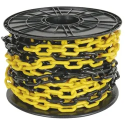 Perel Absperrkette zum Markieren und Absichern von Gefahrenzonen, Baustellen und Wegen, innen und außen, Kunststoff, Schwarz/Gelb, 25 m, 8 mm.