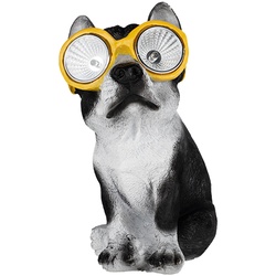 LED Solar Deko Steh Leuchte Hund Brille gelb Figur Außen Strahler Garten Lampe