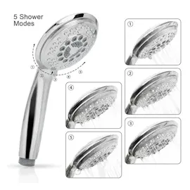 Intirilife Duschkopf Handbrause mit 5 Funktionen in Silber - Universaler Brausekopf mit umweltfreundlicher Wasser-Stopp-Funktion Duschbrause