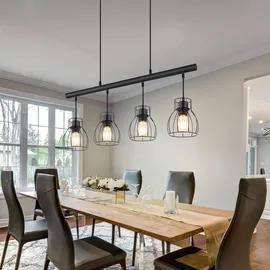 ETC Shop LED Hängeleuchte, 4-Flammig, Käfig-Design, schwarz, L 77 cm