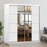 fabryka mebli idźczak Schwebetürenschrank Kleiderschrank Schrank 203cm Weiß/Weiß mit Spiegeln und Zierleisten Pola 38 - Weiß