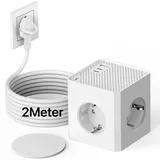 PD20W Steckdosenleiste Flachstecker, Steckdosenwürfel mit USB C, 3 Fach Mehrfachsteckdose Würfel mit Magnetpad, 6 in 1 Steckerleiste Wandsteckdose mit 2M Verlängerungskabel für Büro, zu Hause, Weiß