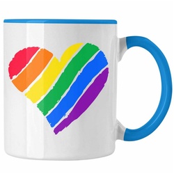 Trendation Tasse Trendation – Regenbogen Tasse Geschenk LGBT Schwule Lesben Transgender Grafik Pride Herz blau