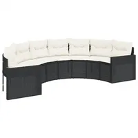 vidaXL Gartensofa mit Kissen Halbrund Schwarz Poly-Rattan