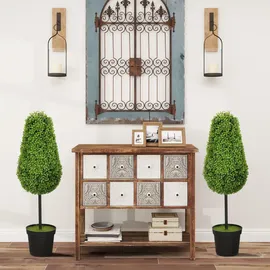 Homcom 2er Set Künstliche Buchsbaum 90cm Kunstpflanze in Tränenform, Plastik Künstliche Pflanzen im Topf, Kunstbaum Fake Plant wie echt mit UV Schutz für Wohnzimmer Schlafzimmer Büro Garten