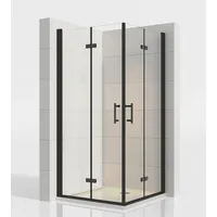 IMPTS Eckdusche Duschkabine Schwarz Eckeinstieg 180o Eckig Faltbar Dusche Falttür, BxT: 80x80 cm, Einscheibensicherheitsglas, Sicherheitsglas, Set, mit hochwertigen Aluminiumprofilen in Matt Schwarz, Doppel Falttüren Falttürkabine Duschabtrennung Rahmenlos 80 cm x 195 cm x 80 cm