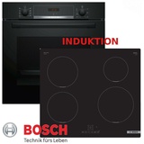 Induktion Herdset Bosch Schwarz Autark Backofen 3D Heißluft + Kochfeld Induktion