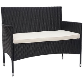 Mendler Poly-Rattan Garnitur HWC-F55, Balkon-/Garten-/Lounge-Set Sofa Sitzgruppe schwarz, Kissen creme
