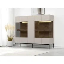 PLACES OF STYLE Highboard »Sky45 Kommode mit Glastüren, Höhe 142 cm« Vitrine, Lackiert mit wasserbasiertem UV-Lack, beige