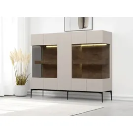 PLACES OF STYLE Highboard »Sky45 Kommode mit Glastüren, Höhe 142 cm« Vitrine, Lackiert mit wasserbasiertem UV-Lack, beige
