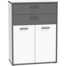 Forte "Keflav", weiß (weiß, uni wolfram grau, B:84,5cm H:115,1cm T:41,5cm, Holzwerkstoff, Sideboards, Kommode, Breite 84,5 cm