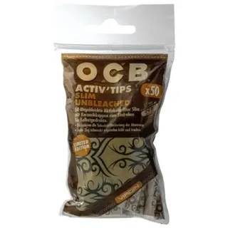OCB Activ Tips Slim Unbleached Virgin 7mm Limited Edition Inkl DHOBIA Sticker (3 Beutel)