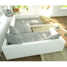 DeLife Wohnlandschaft Clovis Weiss Hellgrau Modulsofa Armlehne - Grau/Hellgrau