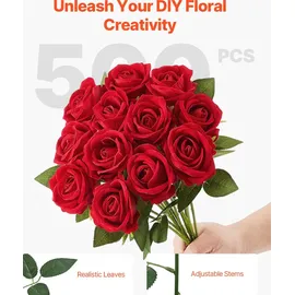 Vevor Künstliche Blumen Rosen, 500 Stück Kunstblumen, Rote Gefälschte Rose mit Stielen, Schaumrosen für DIY Hochzeit Blumensträuße Braut Valentinstag Muttertag Zuhause Dekoration