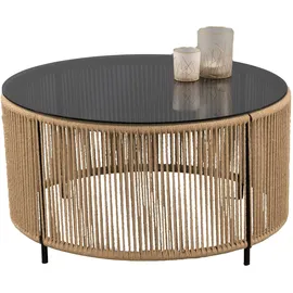 m2 Couchtisch SIMON, Ø 75 cm - Schwarz - Sicherheitsglas - Kordelbespannung - Metallgestell