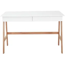 Möbilia Schreibtisch weiß Beine aus Holz 120x77 cm