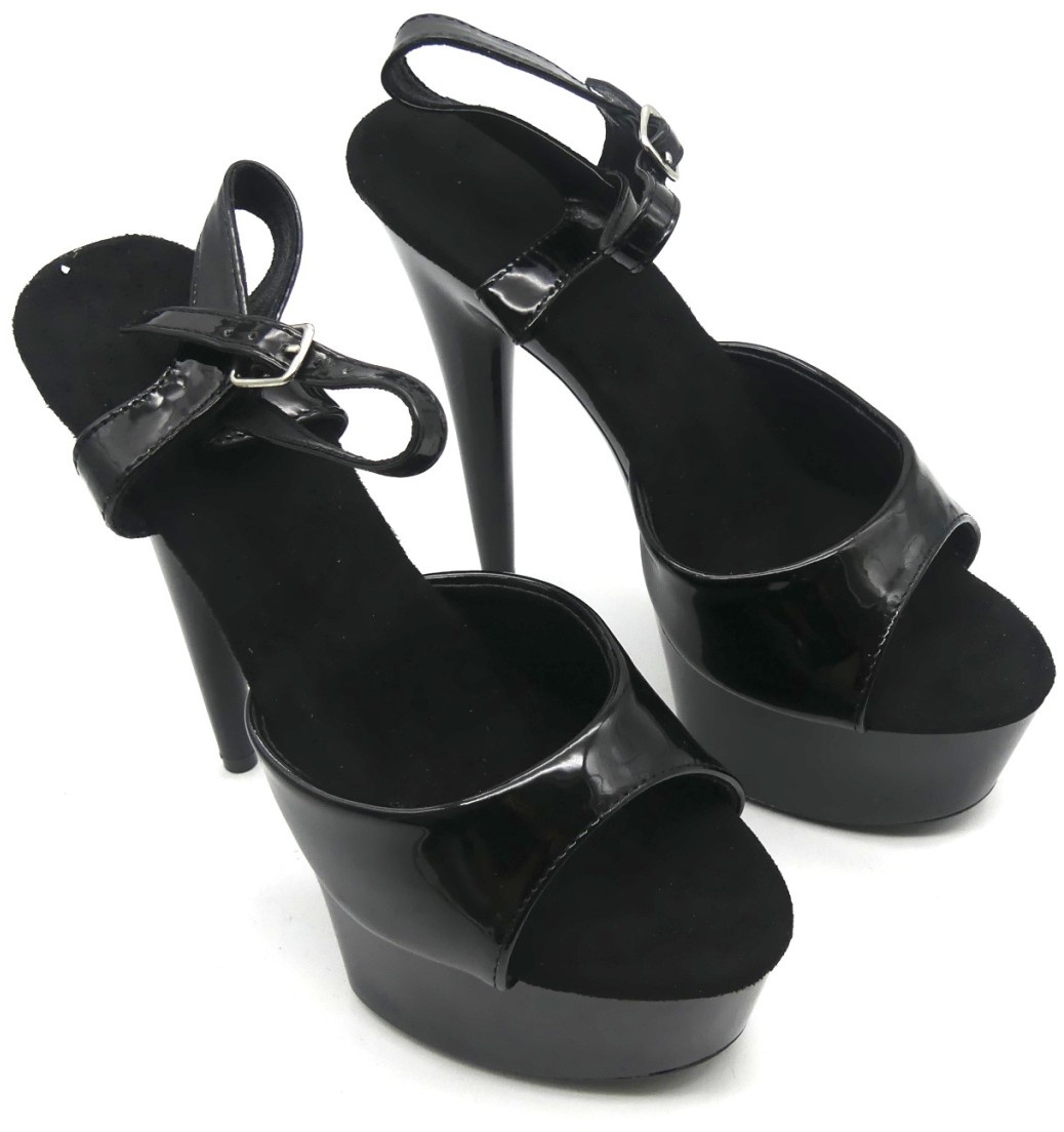 Plateau-Sandalette mit Riemchen schwarz Lack Größe 39