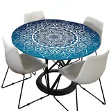 Morbuy Rund Tischdecke Elastisch, 3D Mandala Rund Tischdecken Wasserdicht Lotuseffekt Abwaschbar Abwischbar Tischtuch für Dekoration Küchentisch Garten Outdoor (Durchmesser 100cm,Blau)