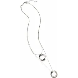 Lange Kette FIRETTI "2 rhg., mit je doppelten Ringanhänger, glanz", grau (metallfarben), Halsketten, Damen, Metall, L: 70cm