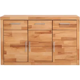 OTTO home Sideboard OTTO HOME "Logo,130cm breit,42 cm tief, Fronten Massivholz,2 breite Fächer", beige (kernbuche teilmassiv), B:130cm H:80cm T:42cm, Holz teilmassiv, Sideboards, Sideboard, Holz massiv, Holzwerkstoff, Metall Griffe,3Türen,3Schubladen