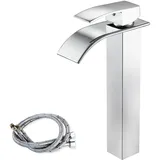 Maynosi Waschtischarmatur Hoch, Wasserfall Wasserhahn Waschbecken für Badezimmer, Mischbatterie Armatur mit Auslauf Höhe 215 mm, Einhandmischer Waschtischarmaturen, Moderner Stil (Chrom)