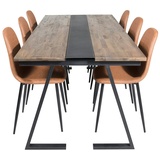 ebuy24 Jakarta Essgruppe Esstisch Teak und 6 Polar Esszimmerstühle PU Kunstleder braun.