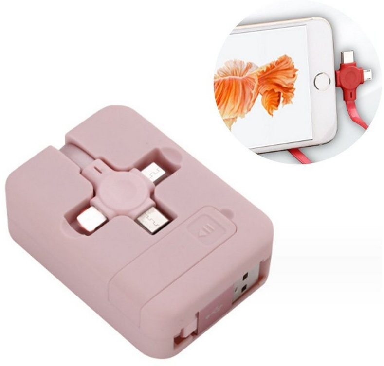 Diida Ladekabel,Datenkabel,3-in-1-Kabel,Datenübertragbar,Handyhalterung Smartphone-Kabel rosa