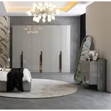 JVmoebel Schubkastenkommode Kommode Standspiegel Kleiderschrank Hochglanz Edelstahl Schlafzimmer (3 St., Schubkastenkommode + Standspiegel + Kleiderschrank), Made in Europa grau