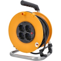 as - Schwabe Kabeltrommel 50m Verlängerungskabel 4x italienische Einbausteckdose 230V / 16A Kabeltrommel IP44 orange Made in Germany 311481