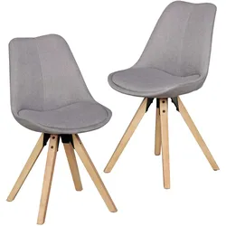 KADIMA DESIGN 2er Set Retro Esszimmerstuhl LIMA Hellgrau Polsterstuhl Stoff-Bezug Rückenlehne Design Küchen-Stuhl