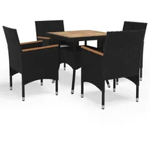 vidaXL 5-tlg. Garten-Essgruppe Poly Rattan und Massivholz Schwarz