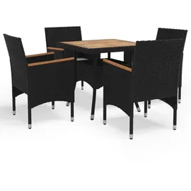 vidaXL 5-tlg. Garten-Essgruppe Poly Rattan und Massivholz Schwarz