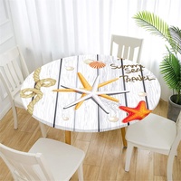 FANSU 3D Seestern Runde Tischdecke Elastisch für Draußen Abwaschbar, Rund Tischdecken Wasserdicht Tischdecken Lotuseffekt Tischtuch für Garten Outdoor (Durchmesser 110cm,Weiße Perle)