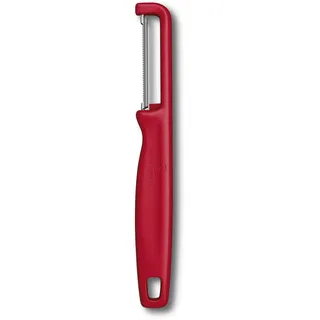 Victorinox Iota Schäler für Gemüse, Obst, Zackenschliff, Zweischneidig, Extra Scharf, Swiss Made, rot